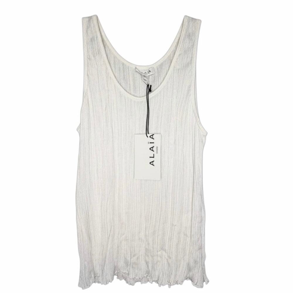 Alaia NWT Pleated Sleeveless Knitted Top in Blanc (White) Size 38 (US 6)
